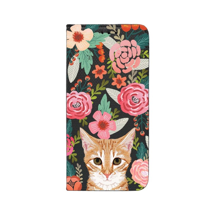 Oldalra nyíló mágneses telefontok, kompatibilis model Xiaomi Redmi 14C, Cat and Flowers, Bankkártya tartó, állvány funkció, FLB 638