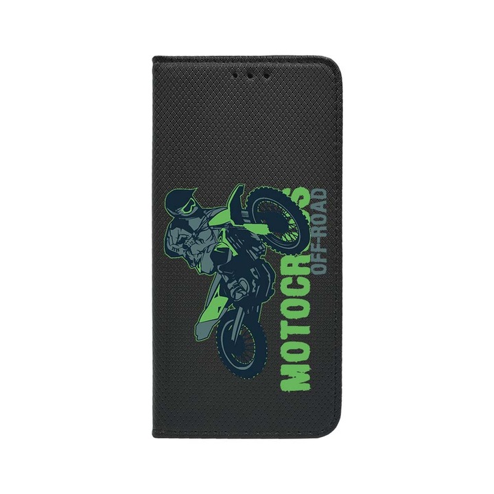 Oldalra nyíló mágneses telefontok, kompatibilis model Xiaomi Redmi 14C, Motocross, Bankkártya tartó, állvány funkció, FLB 819