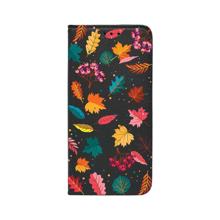 Oldalra nyíló mágneses telefontok, kompatibilis model Xiaomi Redmi 14C, Autumn Colors - Leafs, Bankkártya tartó, állvány funkció, FLB 99