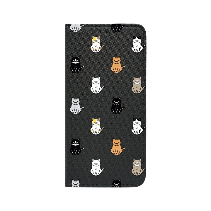 Oldalra nyíló mágneses telefontok, kompatibilis model Xiaomi Redmi 14C, Cat Pattern, Bankkártya tartó, állvány funkció, FLB 1027