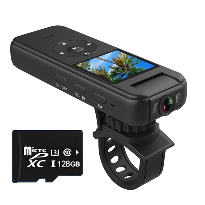 Rqiurpn спортна видеокамера, 4K, 128GB, 1.4' LCD, въртяща се на 180°, 1400mAh, 85g