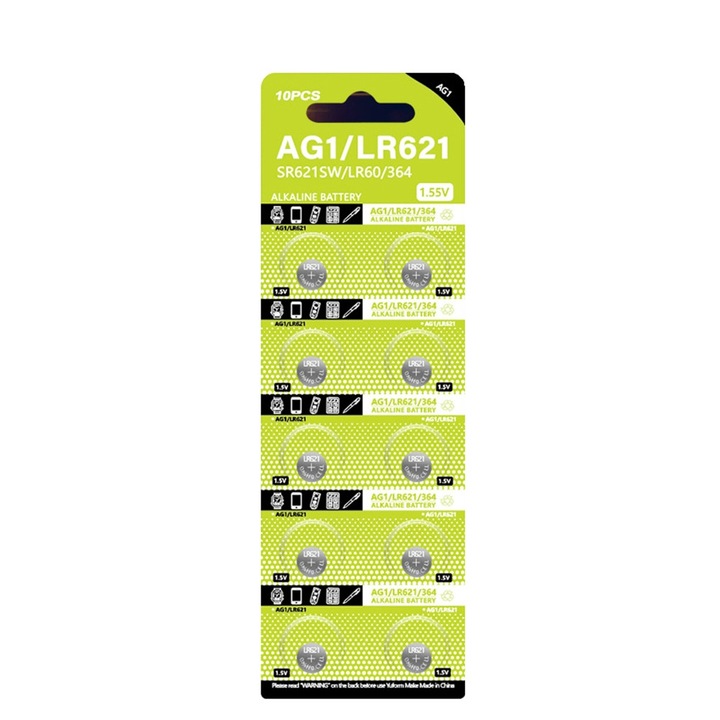 Set 10 baterii alcaline G.PIN, AG1 SR621, 1,55V, 0% mercur, 6.8mm pentru ceasuri jucarii