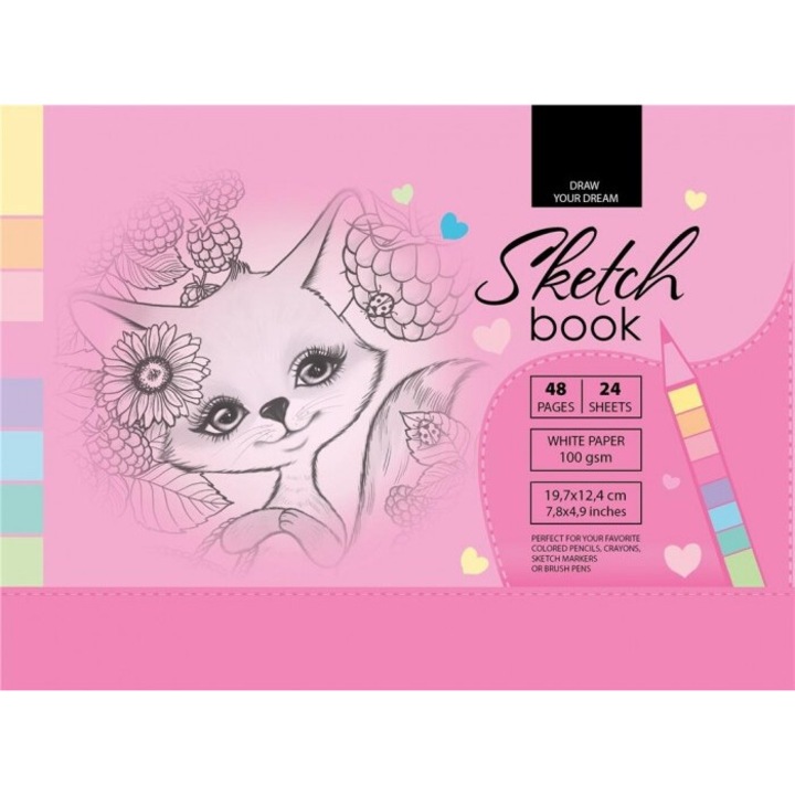 Caiet de schite, Fresh, 197x124mm, 48 pagini, 100g/m2, roz