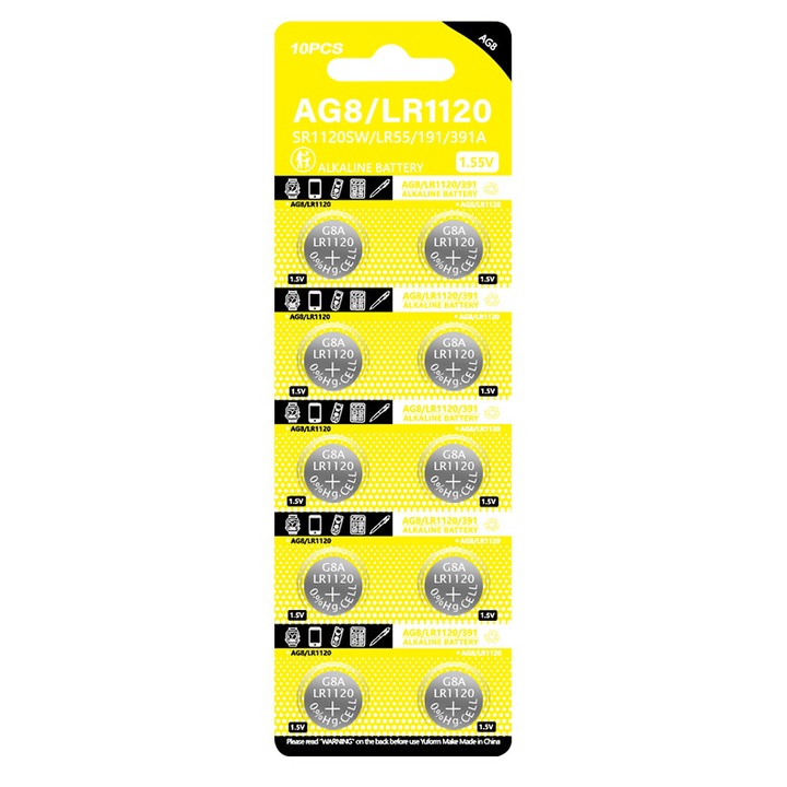 Alkáli gombelem AG8, G.PIN LR55 SR1120SW 191A 0% higany, 11,6 mm, 10 darabos készlet