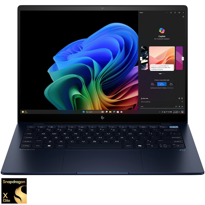 HP Dragonfly Ultra G1Q A37A4ET Laptop, 14 hüvelykes 2240 x 1400 IPS érintőképernyő, Snapdragon X1E-78-100 12 C / 12 T, 1,7 GHz - 3,4 GHz, 42 MB gyorsítótár, 16GB LPDDR5x RAM, 1TB SSD, Qualcomm Adreno GPU, Windows 11 Pro, Atmosphere blue kék