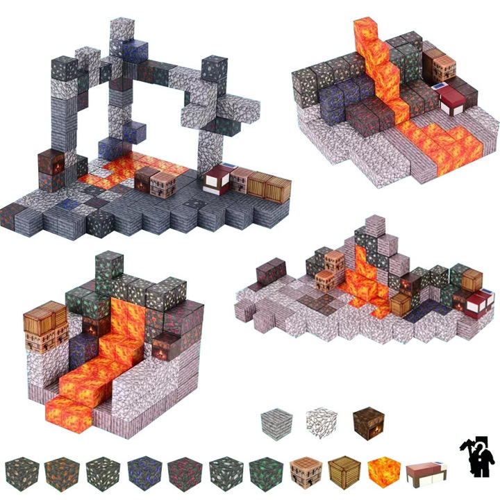 Set de blocuri de constructie magnetice, 128 de blocuri, blocuri de constructie magnetice, set de cuburi magnetice, explorare pesteri, Minecraft, Fudisenn®, promoveaza dezvoltarea senzoriala, potrivit pentru copii cu varsta de 3 ani si peste
