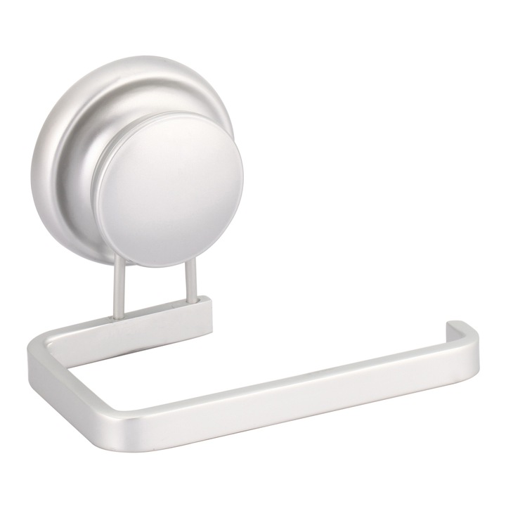 Suport hartie igienica din aluminiu, fara clapeta, 10 x 9 x 14 cm, cu prindere pe mega ventuza