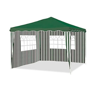 Pavilion metallic 3x3x2,5 acoperis polyester verde 140 gmp cu 2 pereti laterali dungi alb verde