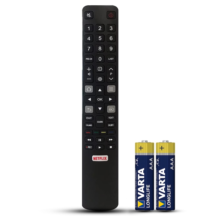 Telecomanda compatibila TCL, RM-L1508, buton dedicat pentru Netflix, TEMIX®, neagra, baterii incluse