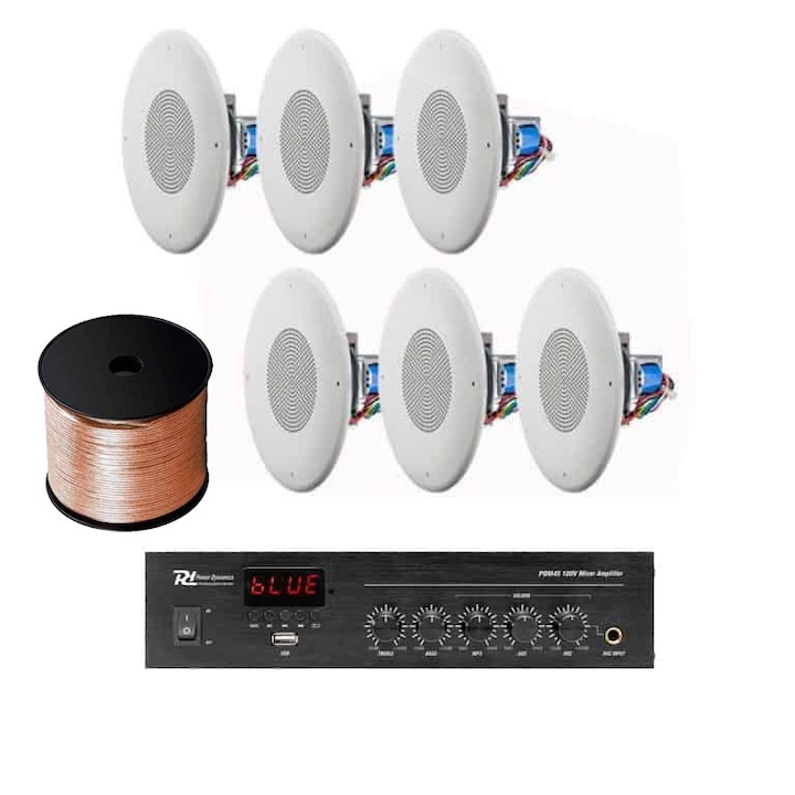 Sistem audio JBL 6 x boxe incastrabile un amplificator, USB, FM, 100m cablu audio