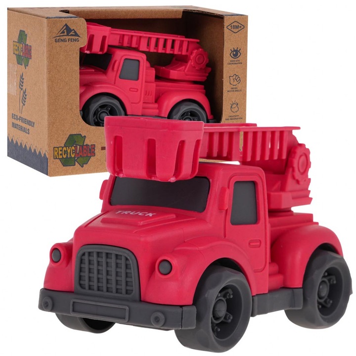 Vehicul de pompieri EKO, bioplastic, culori vii, 10x5,5x6cm, set complet