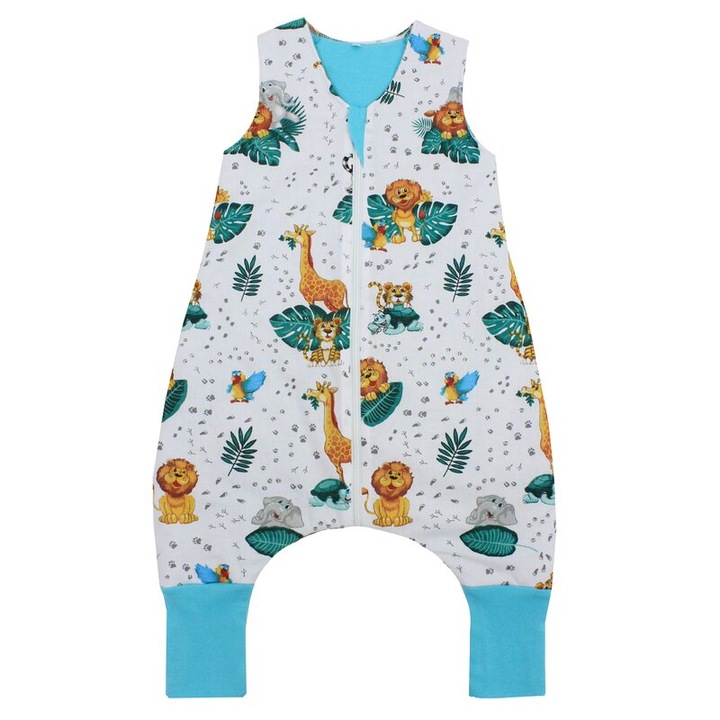 Sac de dormit, vara, Animale in jungla, verso turcoaz 52-80 CM