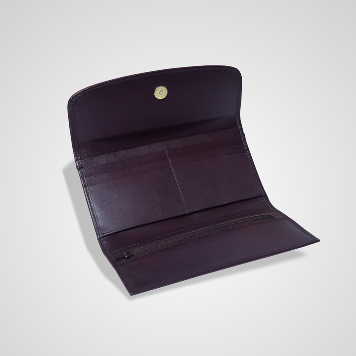 Portofel clasic de dama din trei piese din piele naturala, visiniu, 1 bucata