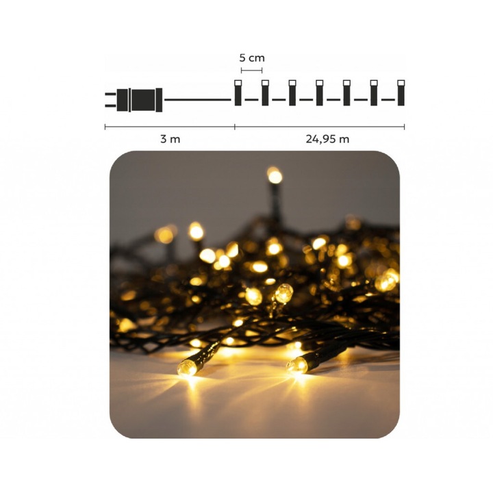 Ghirlandă luminoasă de Crăciun alb cald 25 metri