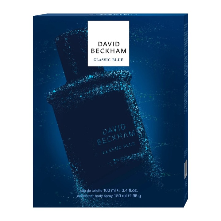 Set 2 x Caseta Cadou Barbati David Beckham Classic Blue, Apa de Toaleta 100 ml, Deodorant de Corp Spray 150 ml