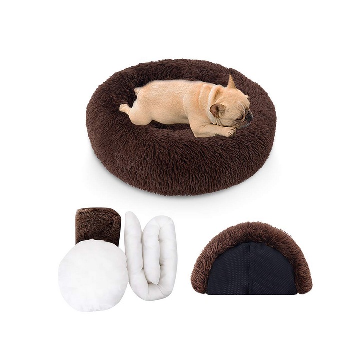 Patut pentru animale din catifea si bumbac, antialunecare, maro, diametru 60cm NIBESSER - 4GHT