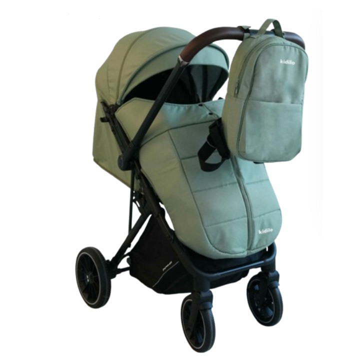 Carucior sport, Kidilo, Pentru toamna-iarna, Husa de picioare, Copertina extensibila, Verde