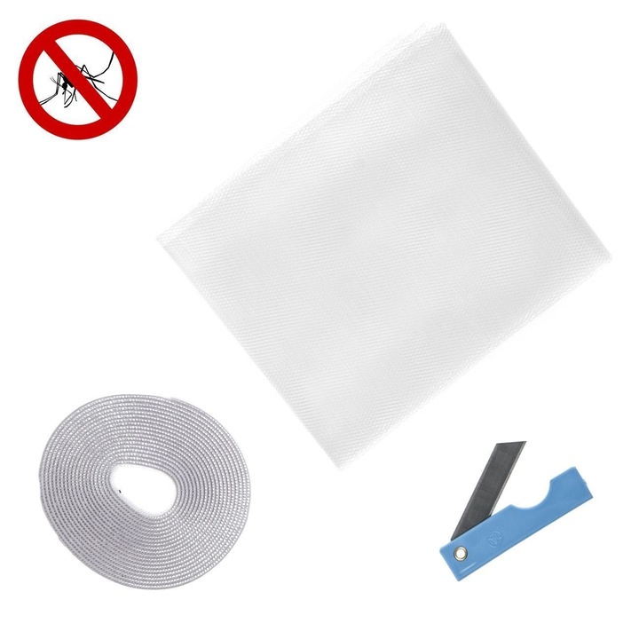 Plasa Anti-Tantari Fereastra, Alb, Dimensiune 150x150 cm, Include Banda si Cutter