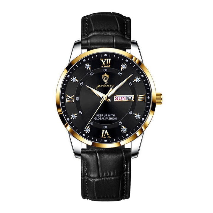 Gohuos, Férfi karóra, Alkalmi, Kvarc, Divat, Dátum, A hét napjai, Valódi bőr