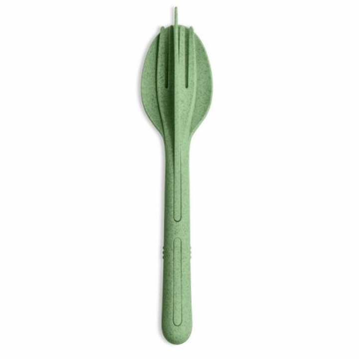 Set de tacamuri din plastic Koziol 3 buc Klikk, tacamuri To-Go, verde natural