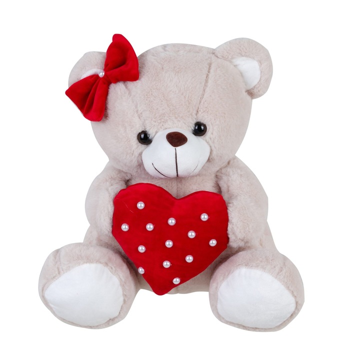 Jucarie de plus, urs cu inima rosie si perle, 40cm