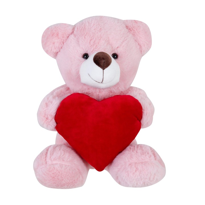 Jucarie de plus, urs roz cu inima rosie, 25m