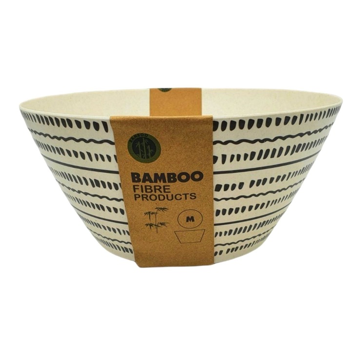Bol salata, bambus, alb/negru, 24x12cm