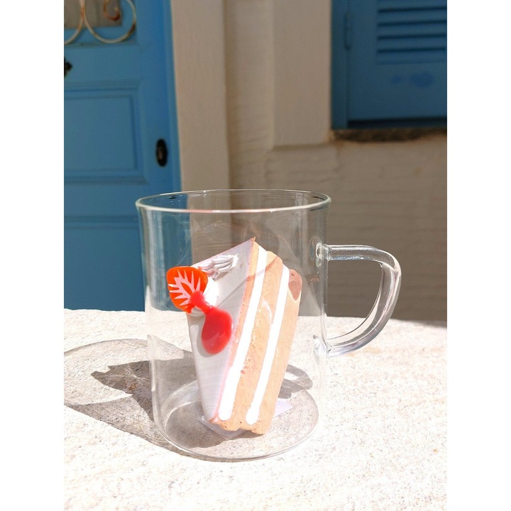 Set 6 cani din sticla PACI, 300ml, 8x10cm, pentru cafea, ceai, multicolor