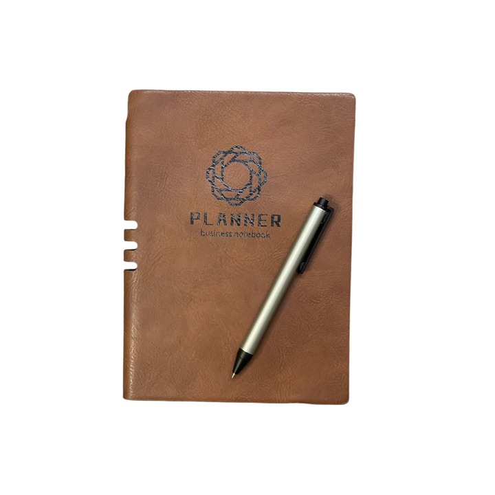 Agenda Planner Business Notebook A5, Concise, 112 pagini, piele cafenie, 14,5x21cm