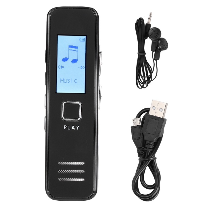 Диктофон, Bizaical, алуминий, 1,2 инча, 32 GB, черен