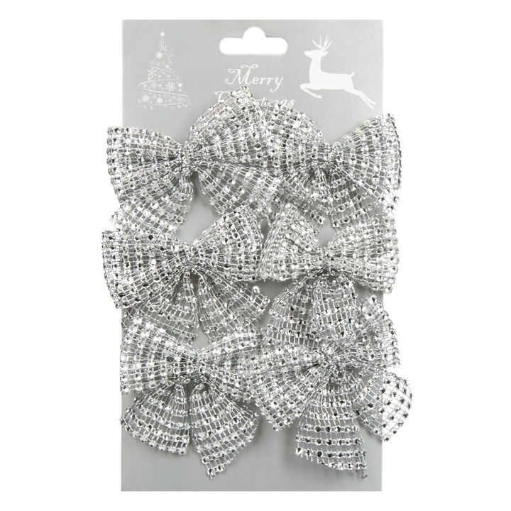 Fundite Craciun, Model Strass, Culoare Argintiu, Dimensiuni 8x7cm, Set 6 Bucati, MYONNA IT & E- COMMERCE ®