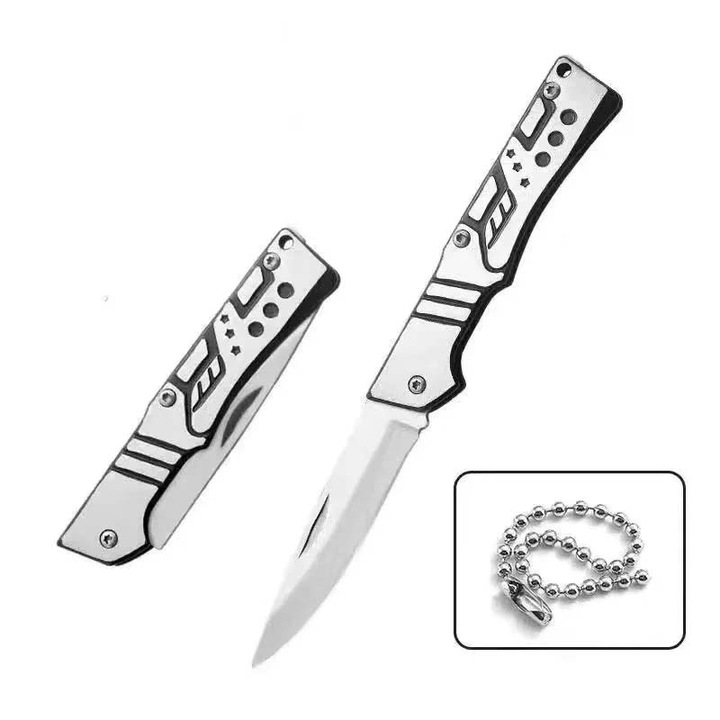 Cutit cu Deschidere Manuala De Buzunar, Lant de Prindere, Model Tattoo De 3 Stele, Lama Din Otel, Pentru Camping, 15 Cm, Dalimag