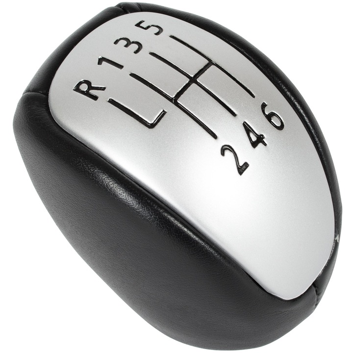 M Modecar Sebességváltó gombok Renault Laguna III, 2007-2015, 6 sebesség, fekete eco-bőr, ezüst részletek