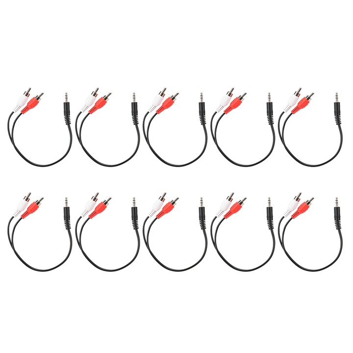 Audio adapter kábel, 3,5 mm-es jack dugó dupla RCA dugóhoz, Enforose, 10 db-os készlet, 28 cm, fém és műanyag