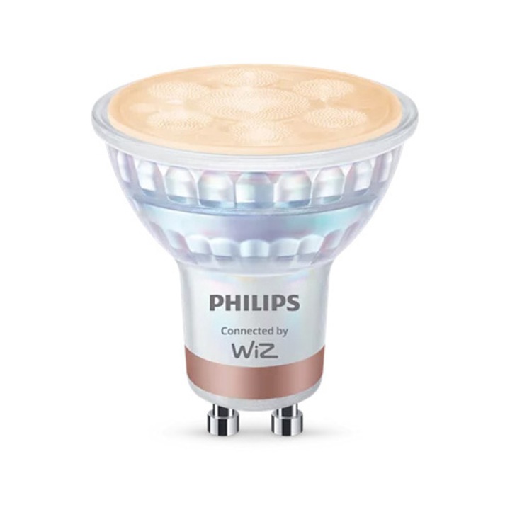 Интелигентен спот LED Philips, Wi-Fi, Bluetooth, Matter, PAR16, GU10, 4.7W (50W), 345 лумена, Регулируема температура на светлината (2700-6500K), Енергиен клас F