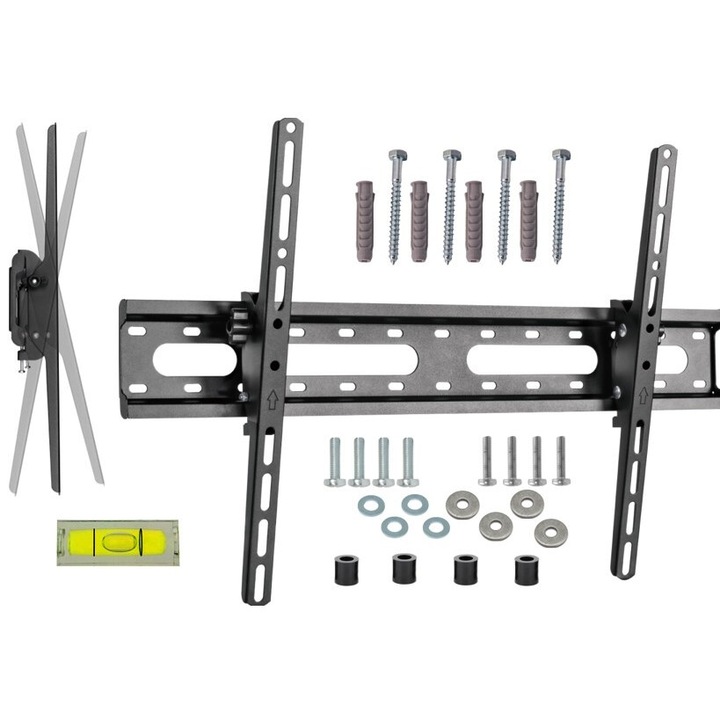 Стойка за телевизор Ovolo, за 37-80" телевизори, черна, капацитет 45 кг, регулируема, пълен монтажен комплект