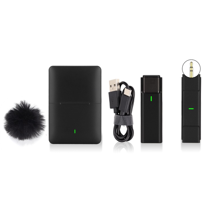 Microfon lavalier wireless Enforose, tip C, 5 ore autonomie, 450 mAh, 80m transmisie