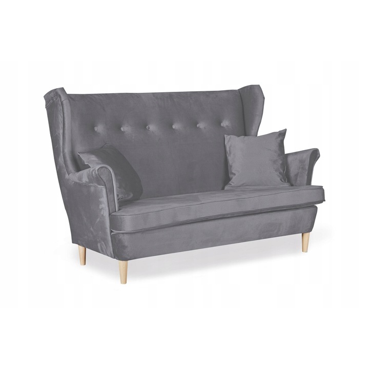 Dupla kanapé, Ari modell, családi bútor, skandináv stílusú, bársony/fa, Antik szürke