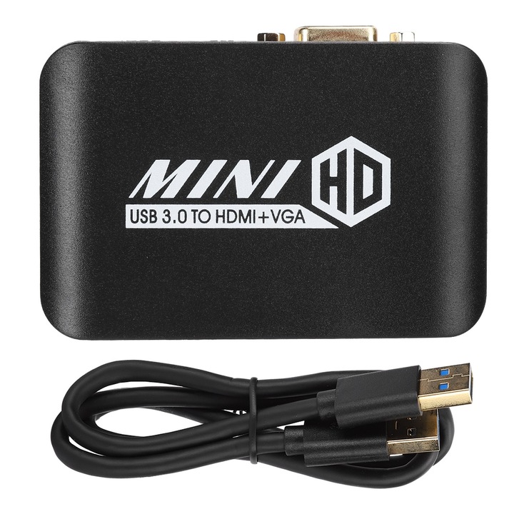 Видео конвертор, Mmgoqqt USB3.0 към HDMI+VGA, 1080P, поддържа Windows и OS X, 5 м