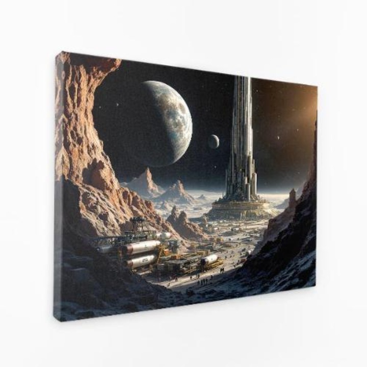 Картина на платно - Космически град Планета Сателит [Космически град Планета Сателит] - 50x70 cm