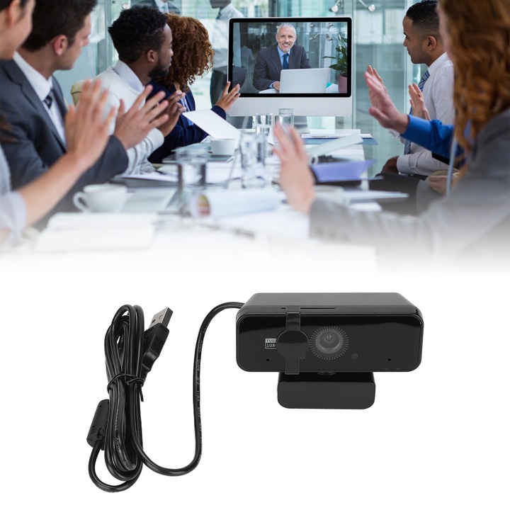 Webkamera Jormftte 1080P, USB 2.0, Beépített mikrofon, 360°-os forgatás, Fekete