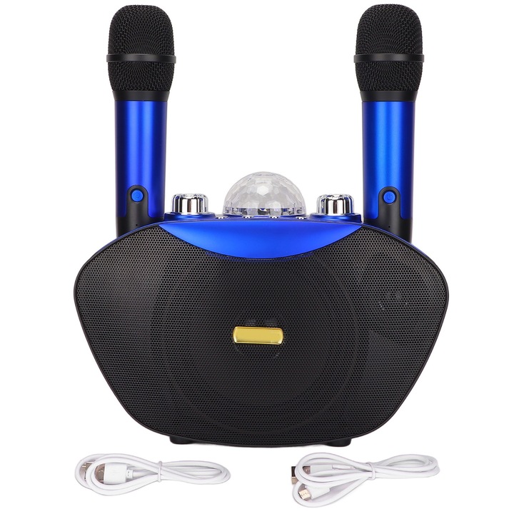 Set boxe karaoke portabile Jormftte, 2 microfoane wireless, reincarcabile, lumini colorate, Bluetooth, 4000mAh, 15W
