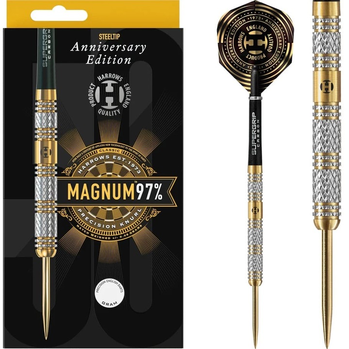 Комплект от 3 стрели Harrows Magnum - Стоманен връх - 97% - Юбилейно издание - Златен титан - 21g