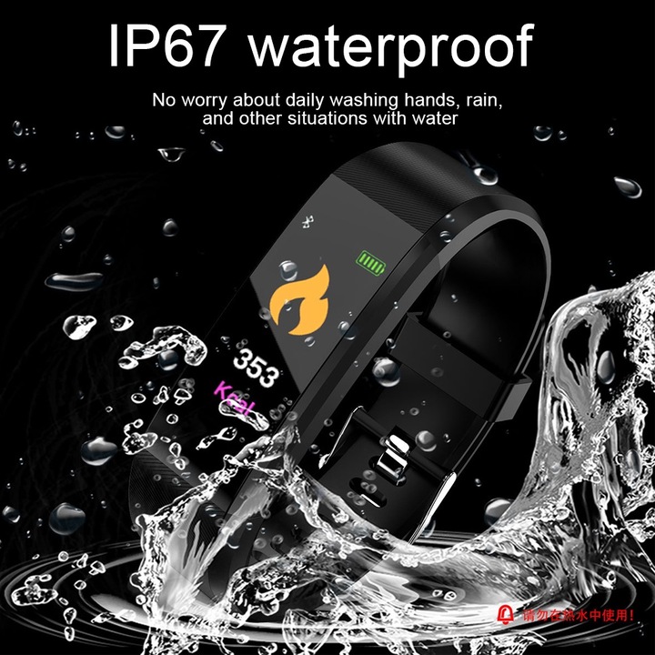 Bratara inteligenta Full Touch Bratara rezistenta la apa Monitorizare ritm cardiac in timp real Fitness SportNegru Rosu