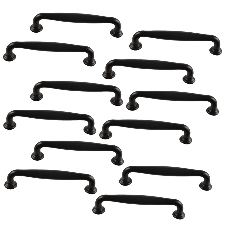 Комплект от 12 матово черни дръжки за мебели с дължина 116 mm, Axroad Mall, разстояние между дупките 96 mm с фиксиращи винтове, издръжливи, за многократна употреба, лесни за инсталиране, за кухненски шкафове, спални, чекмеджета, 6613-96, алуминий, черен