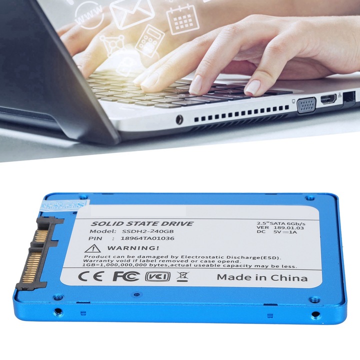 Hsthe Sea SSD Automatikus felismerés Intelligens hibajavítás Kék fém 2,5 hüvelykes merevlemez adattároláshoz240GB