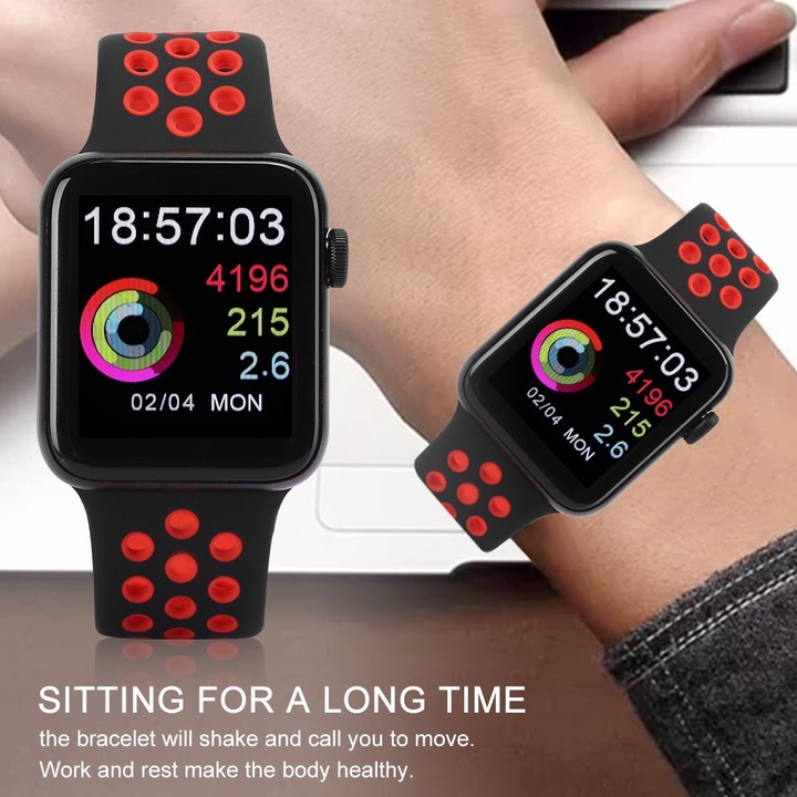 Bratara fitness Jormftte R98, monitorizare ritm cardiac si tensiune arteriala, impermeabila IP67, rosu-maro