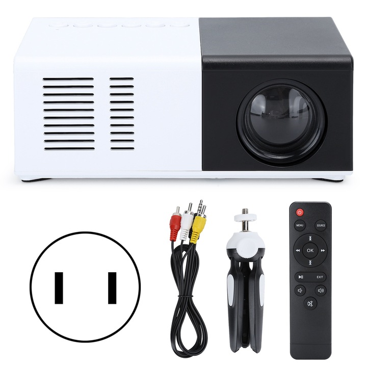 Videoproiector mini LCD Jormftte, 20-60 inch, 600 lumeni, suport multi-dispozitiv, negru