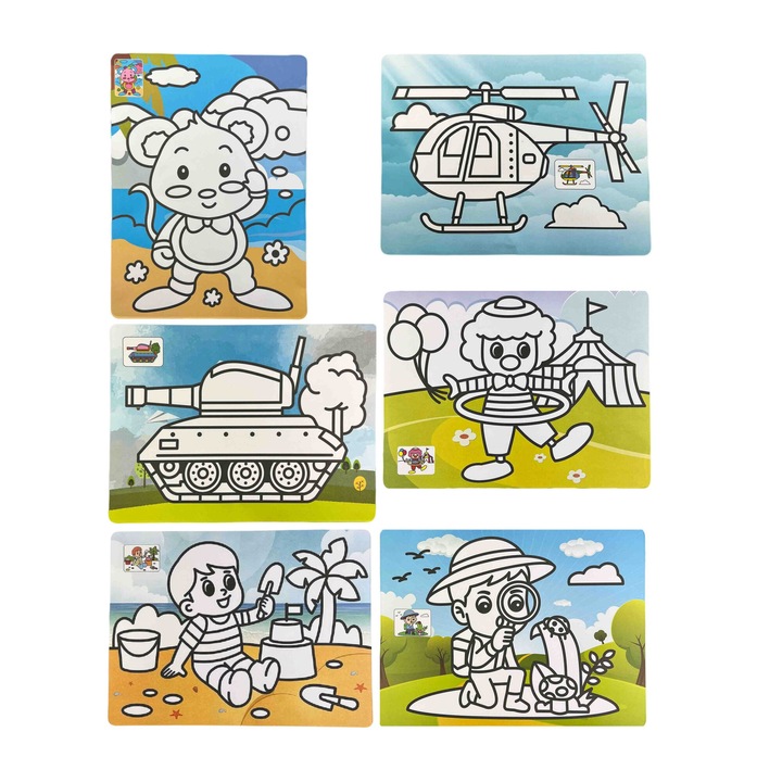 Микс комплект от 6 листа Рисуване с цветен пясък за момчета, +3г