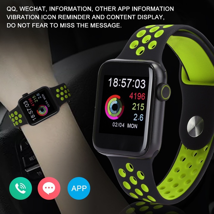 Ecran color TFT HD de 1,3" Bluetooth Frecventa cardiaca Pedometru Fitness Bratara inteligenta rezistenta la apa